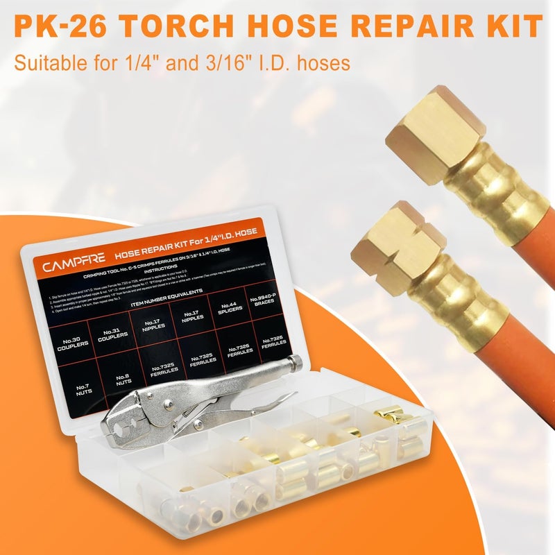 Campfire RK-26 1/4" Hose Repair Kit With C-5 Crimping Tool, Compatible With CK24 And WM24, Air Hose Repair Kit Includes B Size Fittings For 3/16" And 1/4" Id Hoses - Image 5